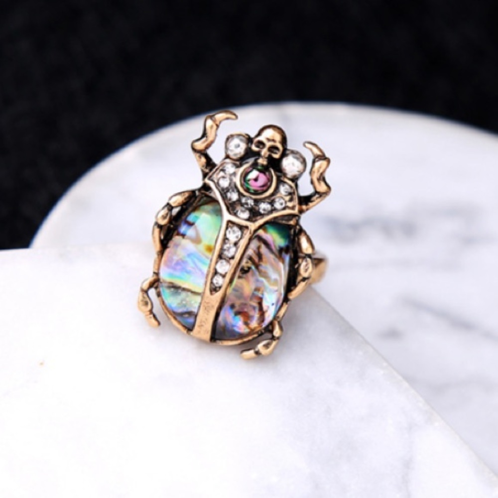 Scarab Ring Gold Egyptian Abalone 7.25 7 Skull - Picture 4 of 7